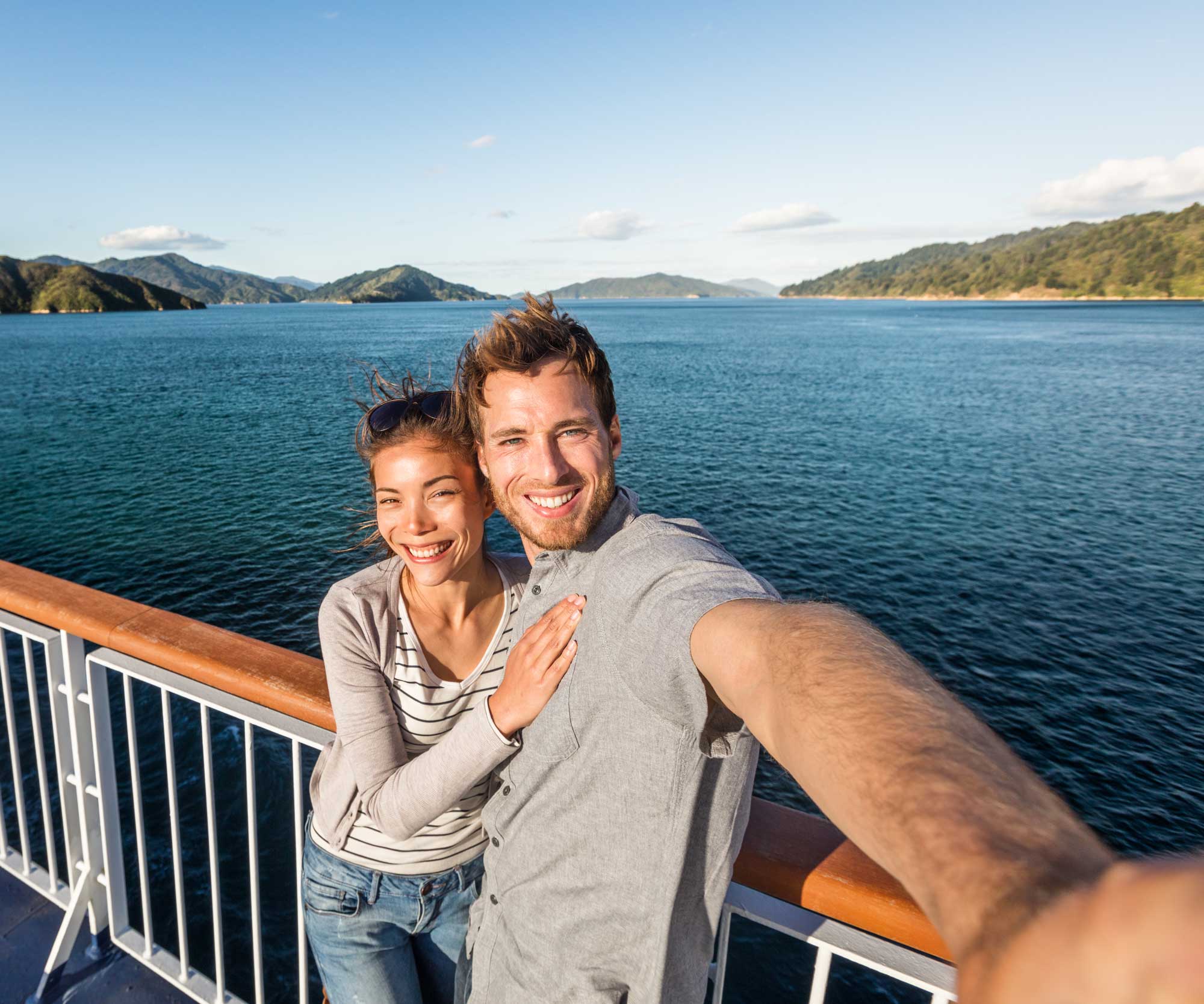 couple taking selfie on Interislander ferry